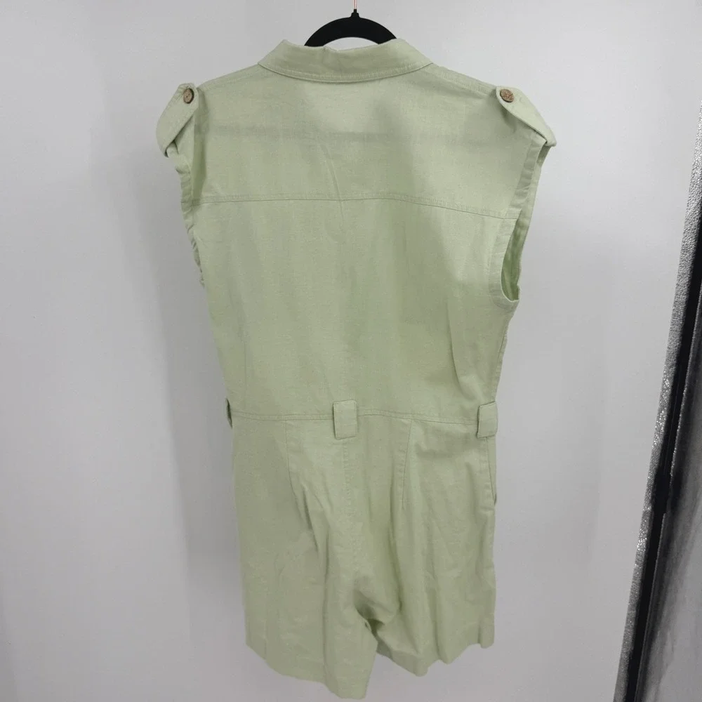 Mango MNG Women Light Green Linen Blend Utility Button Front Romper Size M 88638